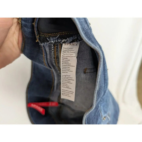 SPANX Distressed Skinny Pull On Elastic Waist Pants Raw Ankle Jeggings Jeans M - Picture 15 of 16